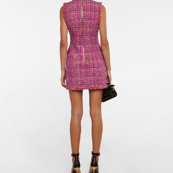NEW WITH TAGS!!! BALMAIN Double-breasted tweed minidress PINK SIZE 40FR - 8US - Picture 4 of 13